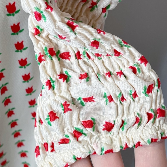 Vintage 60s 70s Rare Denise Are Here Tulip Print Elastic Ruched Maxi Dress Small - Picture 10 of 11